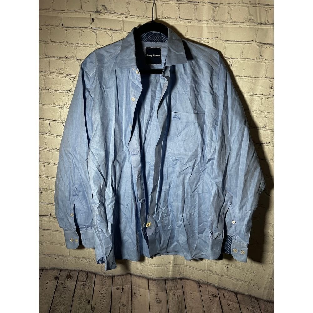 Tommy Bahama Mens Blue Herringbone 100% Pima Cotton Down Shirt Size Medium